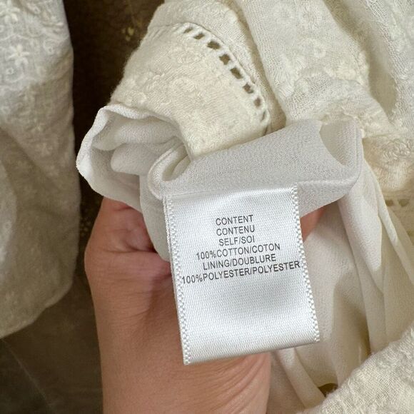 WAYF White Long Sleeve Lattice Trim Floral Eyelet Shorts Romper Small - Picture 8 of 12